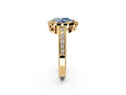 Milgrain Halo Engagement Ring Setting for Fancy Blue Pear-Shaped Center with Wide Pave Band and Prong Head in Yellow Gold