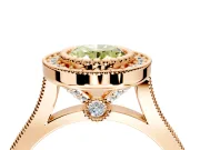Halo Engagement Ring Setting for Fancy Yellow Oval Center with Milgrain Frame, Pave Band and Prong Head in Rose Gold