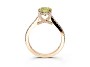 Solitaire Engagement Ring Setting for Fancy Yellow Cushion Cut Center with Widening Pave Band and Claw Prong Head in Rose Gold