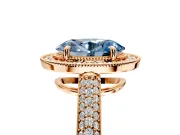 Milgrain Halo Engagement Ring Setting for Fancy Blue Oval Center with Three-Sided Pave Band and Prong Head in Rose Gold