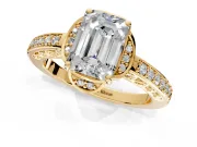 Floral Engagement Ring Setting for Emerald Cut Center with Four Accent Clusters and Prong Head in Yellow Gold