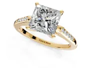 Solitaire Engagement Ring Setting for Princess Cut Center with Channel Accents and Prong Head in Yellow Gold