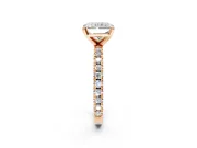 Solitaire Engagement Ring Setting for Radiant Cut Center with Fine Pave Band and Claw Prong Head in Rose Gold