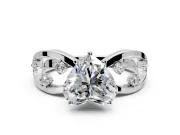 Solitaire Engagement Ring Setting for Heart-Shaped Center with Criss-Cross Accent Band and Prong Head in Sterling Silver