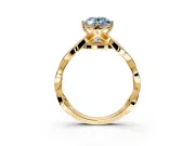 Solitaire Engagement Ring Setting for Fancy Blue Oval Center with Accented Twist Band and Leaf Prong Head in Yellow Gold