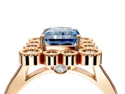 Cluster Halo Engagement Ring Setting for Fancy Blue Radiant Cut Center with Milgrain Bezel Accents and Prong Head in Rose Gold