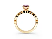 Solitaire Engagement Ring Setting for Fancy Pink Emerald Cut Center with Milgrain Bezel Accents and Prong Head in Yellow Gold