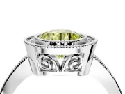 Halo Engagement Ring Setting for Fancy Yellow Round Cut Center with Milgrain Halo, Pave Band and Prong Head in Sterling Silver