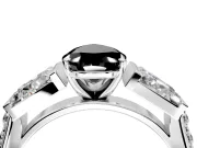 Channel-Set Engagement Ring Setting for Fancy Black Pear-Shaped Center with Baguette Band and Prong Head in White Gold