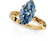 Solitaire Engagement Ring Setting for Fancy Blue Marquise Center with Scrollwork Band and Prong Head in Yellow Gold