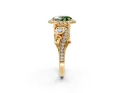 Milgrain Halo Engagement Ring Setting for Fancy Green Oval Center with Shoulder Bezels and Prong Head in Yellow Gold