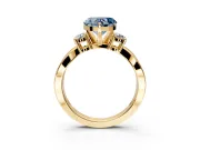3 Stone Engagement Ring Setting for Fancy Blue Heart-Shaped Center with Pave Twist Band and Prong Head in Yellow Gold