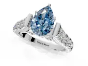 Solitaire Engagement Ring Setting for Fancy Blue Pear-Shaped Center with Pave Cathedral Shoulders and Prong Head in Sterling Silver