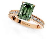 Milgrain Pave Engagement Ring Setting for Fancy Green Emerald Cut Center with Accent Band and Prong Head in Rose Gold