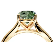 Solitaire Engagement Ring Setting for Fancy Green Cushion Cut Center with Narrow Cathedral Band and Prong Head in Yellow Gold