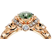 Solitaire Engagement Ring Setting for Fancy Green Pear-Shaped Center with Filigree Band and Prong Head in Rose Gold