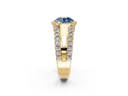Halo Engagement Ring Setting for Fancy Blue Round Cut Center with Wide-Open Pave Split Shank and Prong Head in Yellow Gold