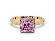 Solitaire Engagement Ring Setting for Fancy Pink Princess Cut Center with Wide Knife Ridge Band and Prong Head in Yellow Gold
