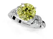 Solitaire Engagement Ring Setting for Fancy Yellow Round Cut Center with Marquise Accent Twist Band and Prong Head in Platinum