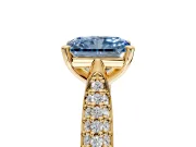 Solitaire Engagement Ring Setting for Fancy Blue Radiant Cut Center with Multi-Row Accents and Prong Head in Yellow Gold