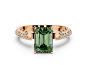 Solitaire Engagement Ring Setting for Fancy Green Emerald Cut Center with Multi-Row Accents and Prong Head in Rose Gold