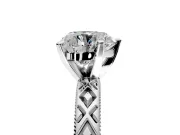 Solitaire Engagement Ring Setting for Heart-Shaped Center with Milgrain X Pattern Band and Prong Head in Sterling Silver