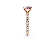 Solitaire Engagement Ring Setting for Fancy Pink Oval Center with Fine Pave Band and Claw Prong Head in Rose Gold