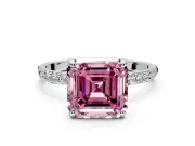 Solitaire Engagement Ring Setting for Fancy Pink Asscher Cut Center with Pave Accents and Prong Head in Platinum