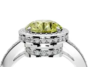 Halo Engagement Ring Setting for Fancy Yellow Round Cut Center with Metal-Rimmed Halo, Pave Band and Prong Head in Platinum