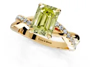 Solitaire Engagement Ring Setting for Fancy Yellow Emerald Cut Center with Half-Pave Crossover Band and Prong Head in Yellow Gold