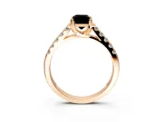 Solitaire Engagement Ring Setting for Fancy Black Emerald Cut Center with Partway Pave Band and Prong Head in Rose Gold