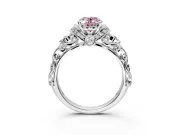 Solitaire Engagement Ring Setting for Fancy Pink Oval Center with Filigree Band and Prong Head in Platinum