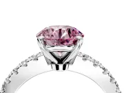 Solitaire Engagement Ring Setting for Fancy Pink Round Cut Center with Single Row Accent Band and Prong Head in Sterling Silver