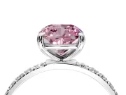 Solitaire Engagement Ring Setting for Fancy Pink Cushion Cut Center with Pave Accents and Prong Head in White Gold