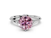 Solitaire Engagement Ring Setting for Fancy Pink Round Cut Center with Milgrain Cathedral Band and Prong Head in Platinum