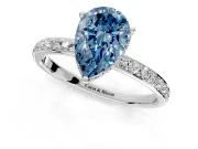 Hidden Halo Engagement Ring Setting for Fancy Blue Pear-Shaped Center with Pave Band and Prong Head in White Gold