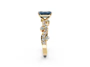 Solitaire Engagement Ring Setting for Fancy Blue Emerald Cut Center with Bar-Station Pave Twist and Prong Head in Yellow Gold