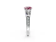 Channel-Set Engagement Ring Setting for Fancy Pink Round Cut Center with Baguette Band and Prong Head in Sterling Silver