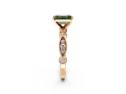 Solitaire Engagement Ring Setting for Fancy Green Emerald Cut Center with Milgrain Bezel Accents and Prong Head in Rose Gold