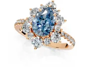 Floral Halo Engagement Ring Setting for Fancy Blue Pear-Shaped Center with Pave Accents and Prong Head in Rose Gold