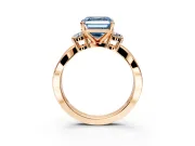 3 Stone Engagement Ring Setting for Fancy Blue Asscher Cut Center with Pave Twist Band and Prong Head in Rose Gold