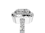 Halo Engagement Ring Setting for Radiant Cut Center with Inner Milgrain Border and Prong Head in White Gold