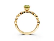 Solitaire Engagement Ring Setting for Fancy Yellow Emerald Cut Center with Beaded Bezel Station Band and Prong Head in Yellow Gold