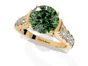 Solitaire Engagement Ring Setting for Fancy Green Round Cut Center with Pave Cathedral Shoulders and Prong Head in Yellow Gold
