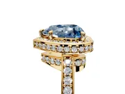 Halo Engagement Ring Setting for Fancy Blue Heart-Shaped Center with Metal-Rimmed Halo, Pave Band and Prong Head in Yellow Gold