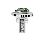 Halo Engagement Ring Setting for Fancy Green Heart-Shaped Center with Outer Bezel Rim, Pave Band and Prong Head in White Gold