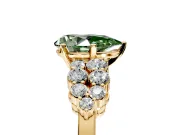 Cluster Engagement Ring Setting for Fancy Green Pear-Shaped Center with 2-Row Shoulder Clusters and Prong Head in Yellow Gold