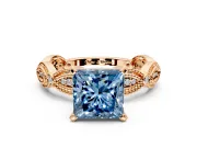 Solitaire Engagement Ring Setting for Fancy Blue Princess Cut Center with Marquise Panel Band and Prong Head in Rose Gold