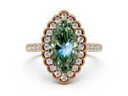 Milgrain Floral Halo Engagement Ring Setting for Fancy Green Marquise Center with Pave Band and Prong Head in Rose Gold