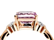 Solitaire Engagement Ring Setting for Fancy Pink Asscher Cut Center with Grooved Bar Accent Band and Prong Head in Rose Gold